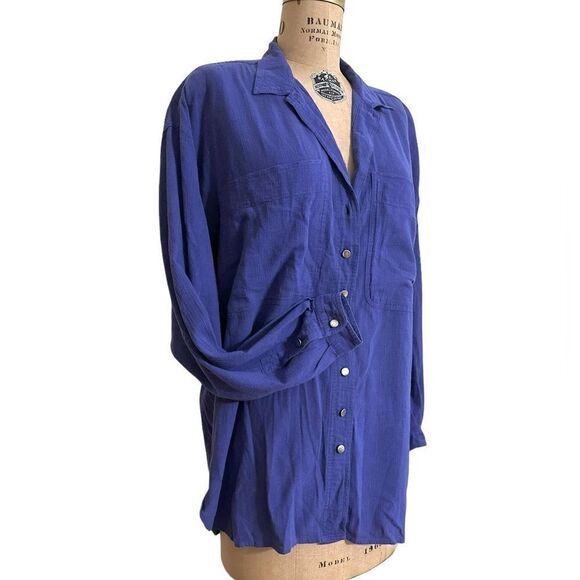 Vintage Lizwear Purple crinkly cotton long sleeve button up shirt size Large - Picture 1 of 11